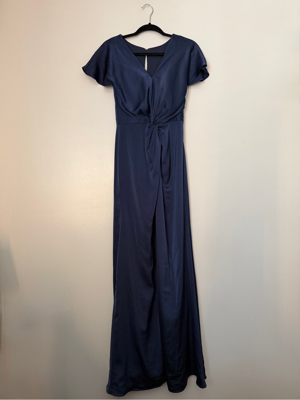 Stacees Dark Navy V-Neck Satin Bridesmaid Dress - Picture 3 of 8